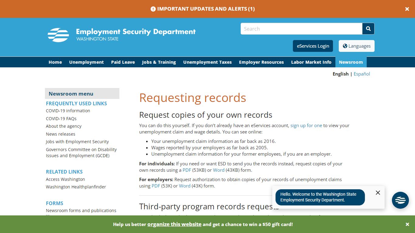 ESDWAGOV - Requesting records - Washington
