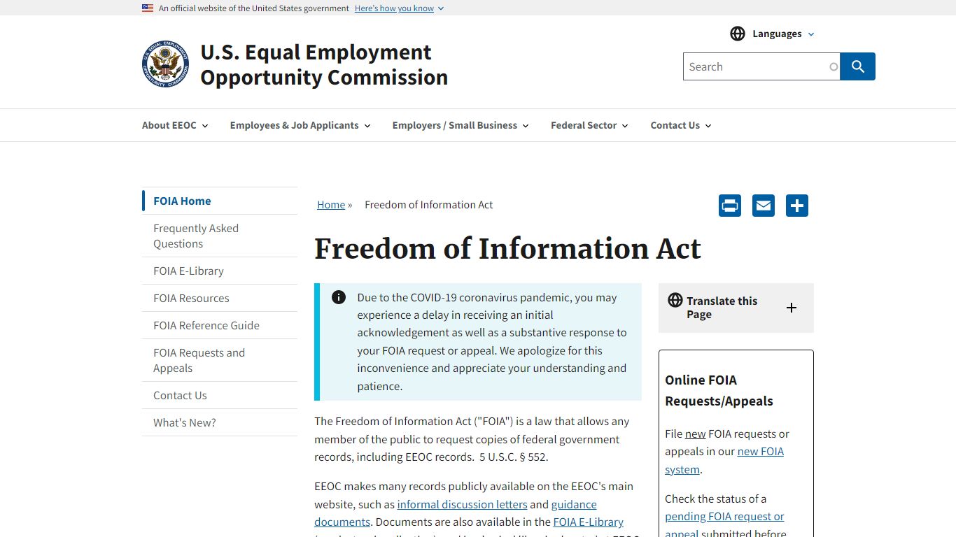 Freedom of Information Act | U.S. Equal Employment Opportunity Commission